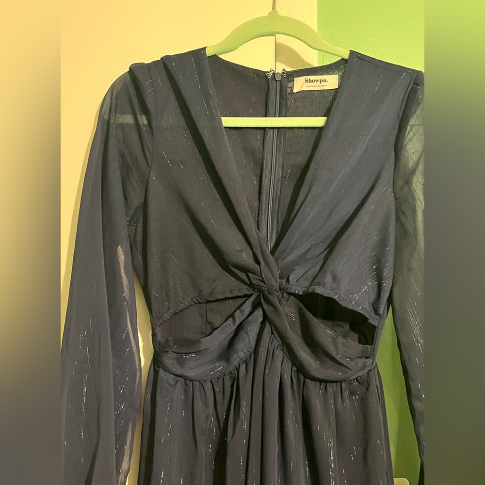 Navy Blue Midi Wedding Guest Dress - Picture 7 of 8